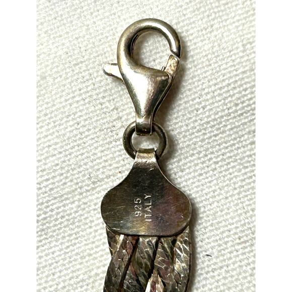 925 Tritone Braided Herringbone Bracelet 7 3/4” Vintage - Picture 7 of 10